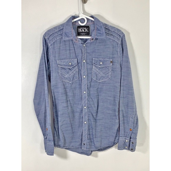 Buckle Other - Buckle Black Tailored Fit Pearl Snap Blue Long Sleeve Western Mens Size M